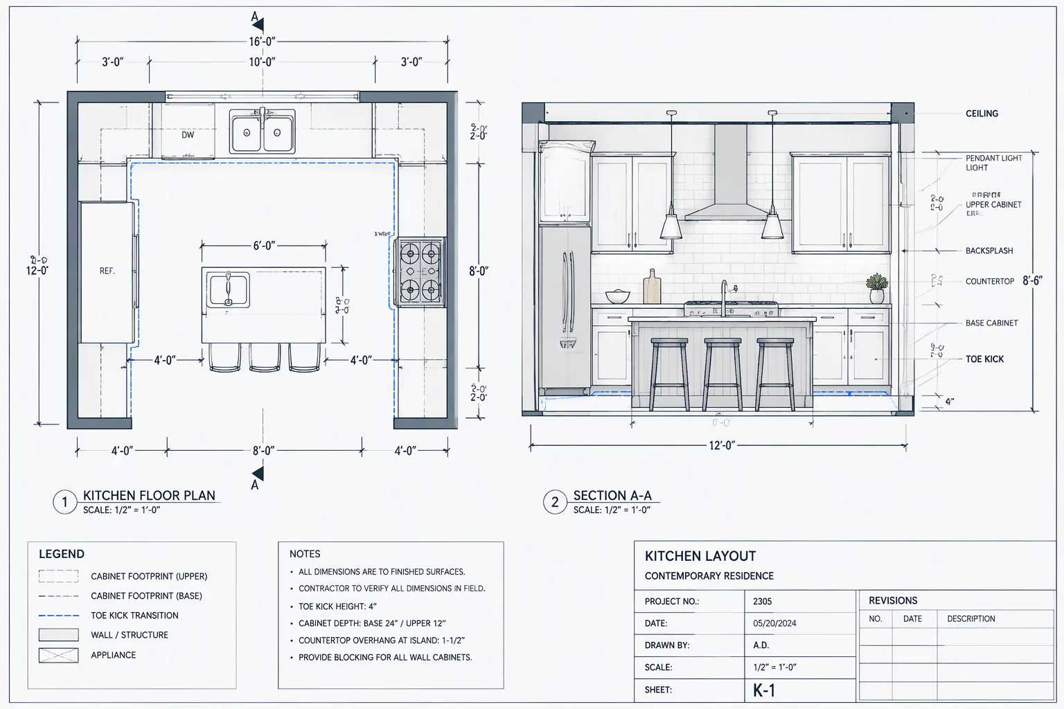 Kitchen Sub-Zone Decomposition & Cabinetry Interfaces