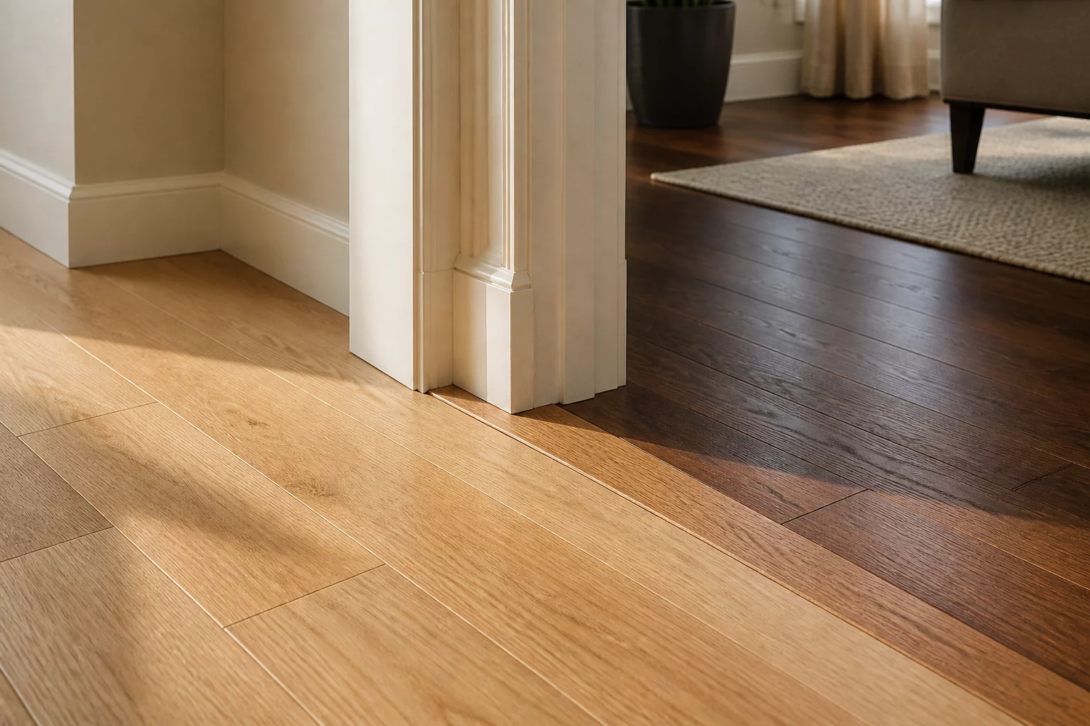 Shared flooring finishes across contrasting spatial contexts